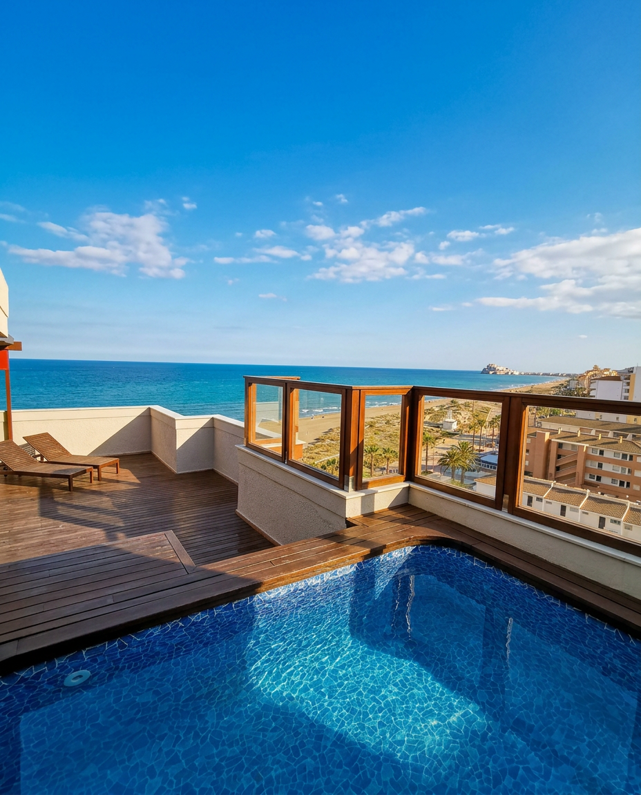 Ático con piscina privada del Aparthotel Acualandia Peñíscola con vistas al mar