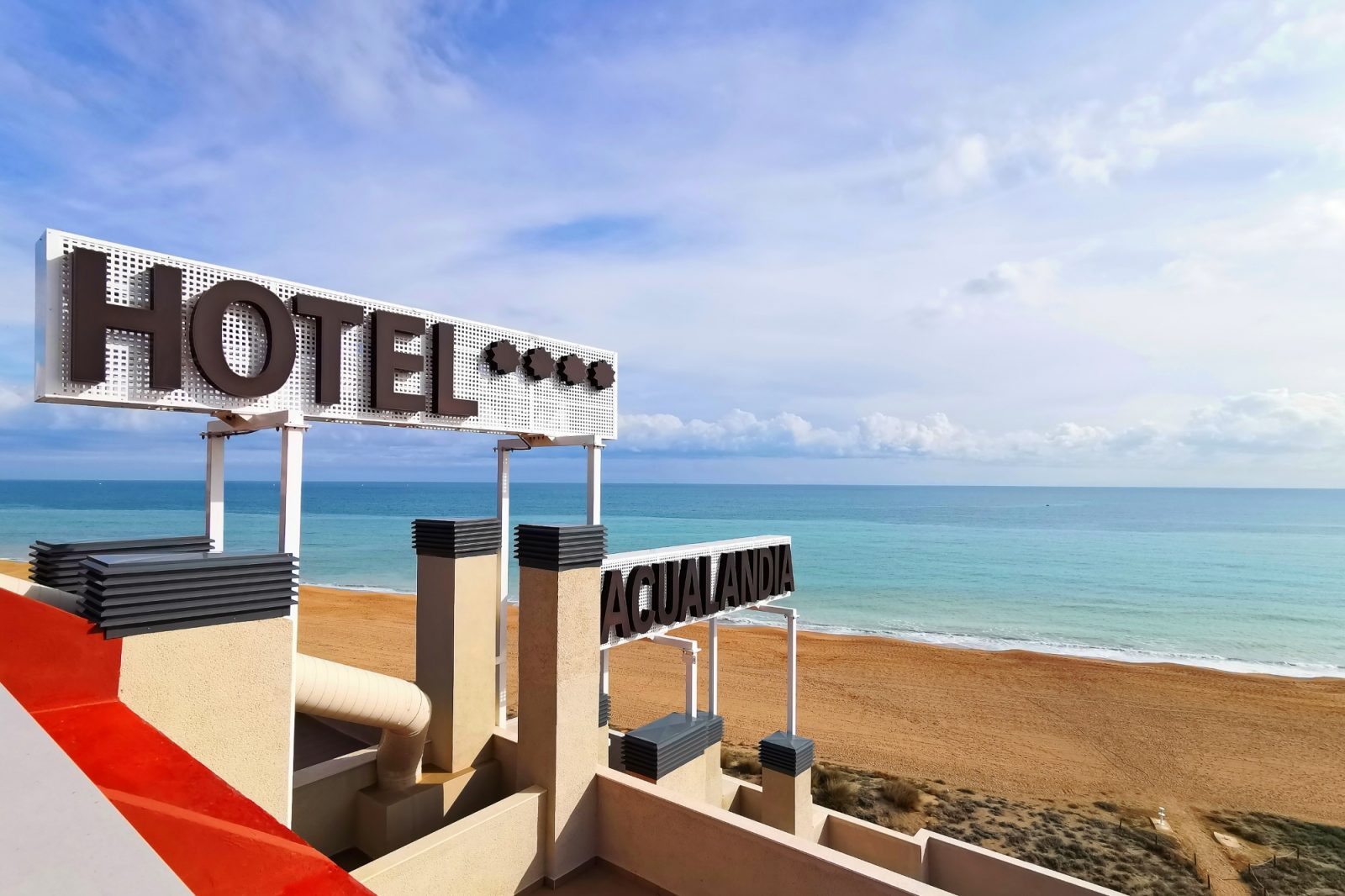 Cartel Hotel Acualandia 4 estrellas Peñíscola con vistas al mar Mediterráneo