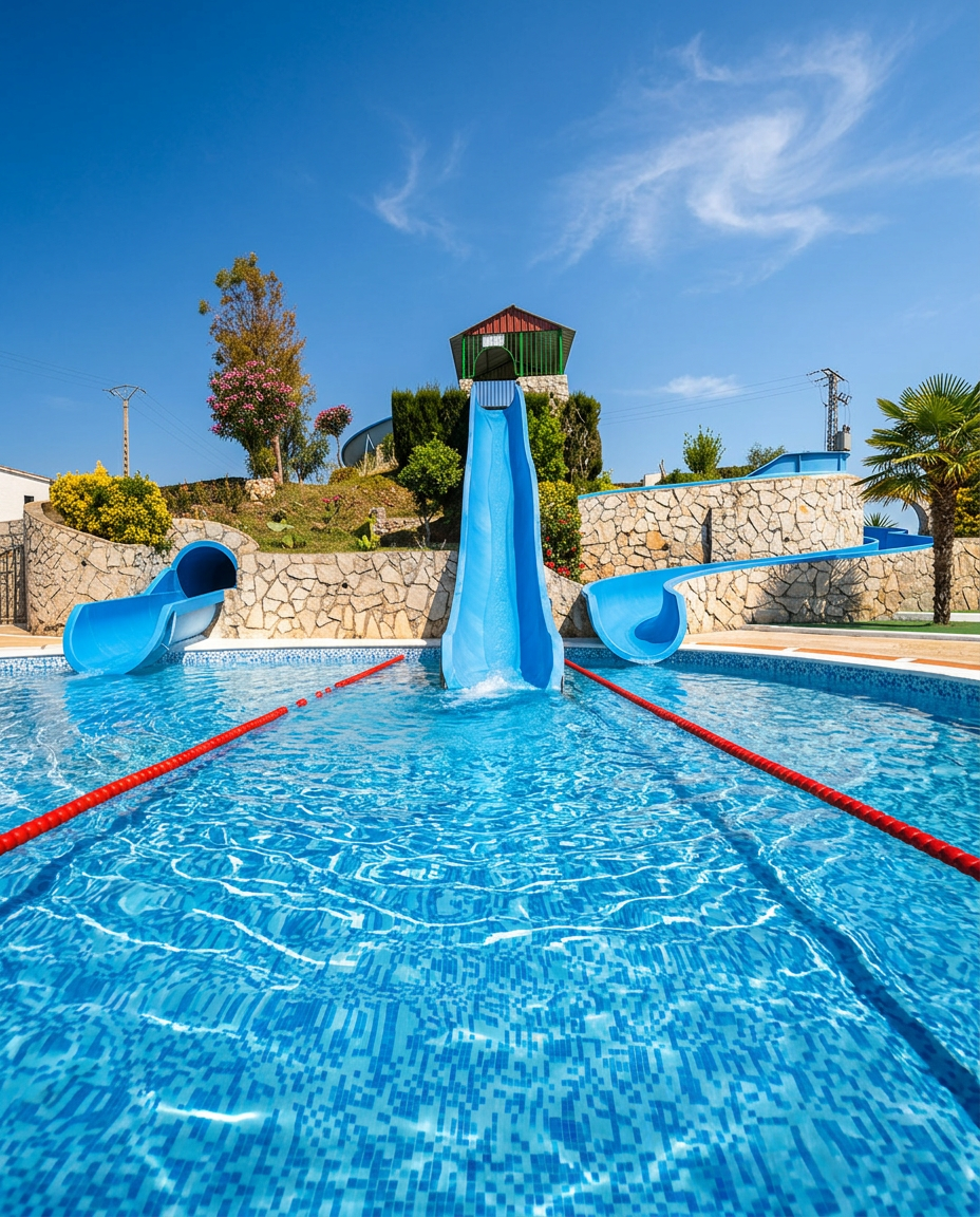 Complejo acuático con toboganes del Aparthotel Acualandia y Acuazul en Peñíscola, piscina para niños