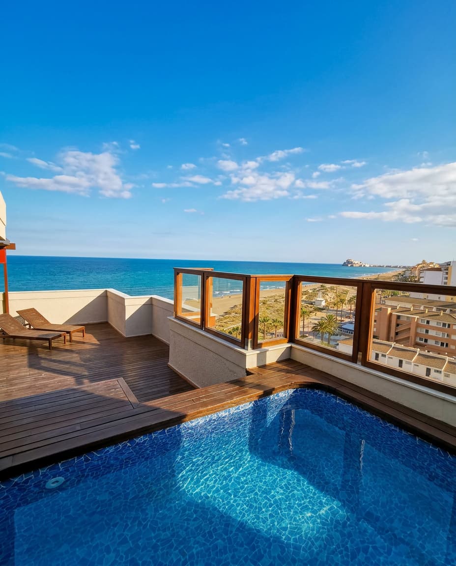 Ático con piscina privada del Aparthotel Acualandia Peñíscola con vistas al mar"
